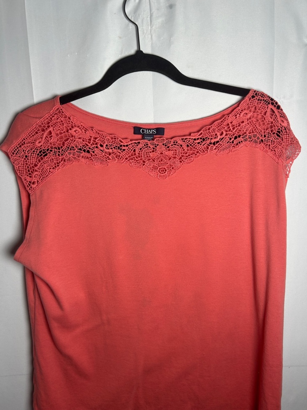 Chaps Coral Lace-Trim Boatneck Short Sleeve Top
